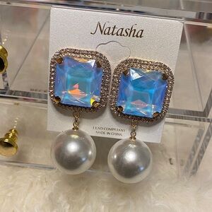 Natasha Couture Iridescent & Faux Pearl Earrings